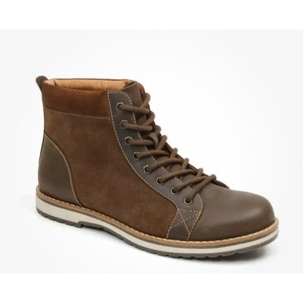 IZOD Legacy Men Brown Leather Ankle Boots Memory Foam Cushion Sz 12 M Lace Up